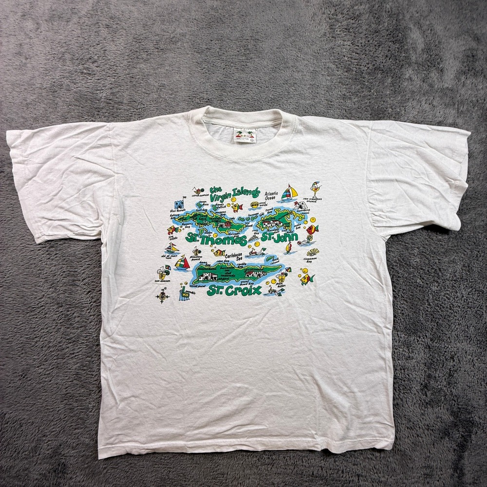 CocoWalk Virgin Islands T-Shirt Mens XXL White Excellent Vintage Map Graphic Tee